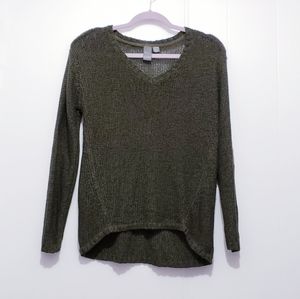 Quinn Melange Green Knit Vneck Patch Sweater M